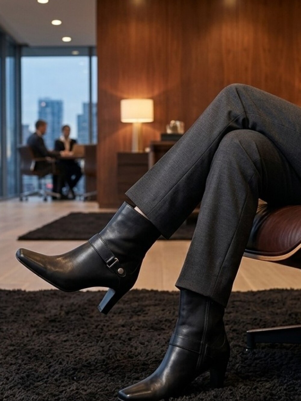 Cartier Black Leather Mid-Calf Ankle Boots with Strap